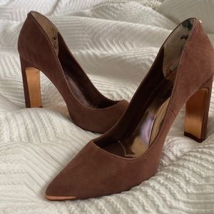 TED BAKER Brown Suede Pointed Toe Bubeli Heels